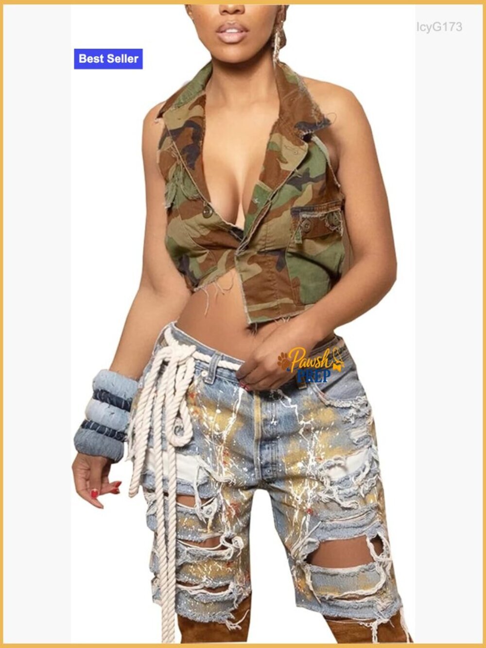 Womens Cropped Denim Jacket Sleeveless Camo Button Down Casual Vest Coat